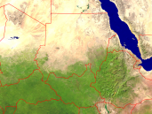 Sudan Satellit + Grenzen 1600x1200